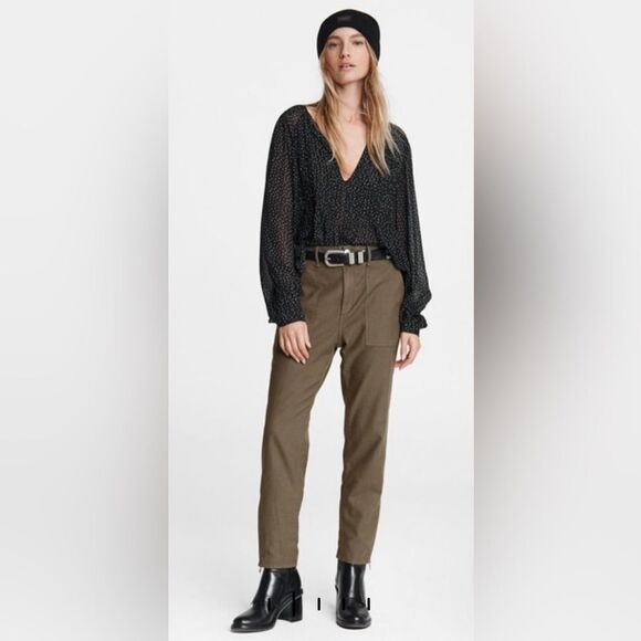Rag & Bone Classic Fit Brandy Viscose Gauzey Sheer Pleated Longsleeve Top Blouse - Picture 1 of 13